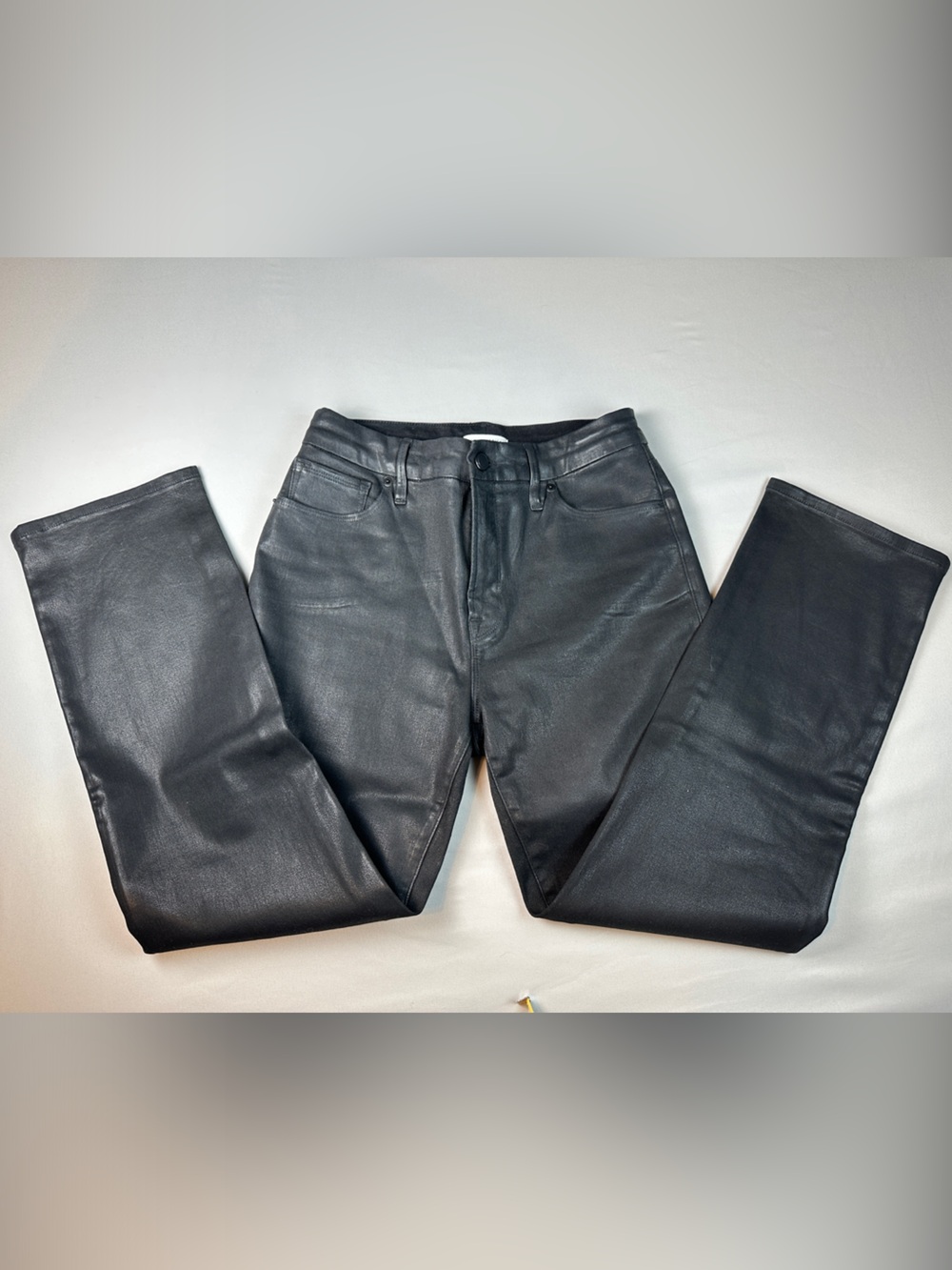 Good American Women’s Black Faux Leather Pants Size 8 19 High Rise Straight Leg